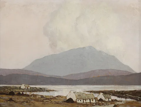Paul Henry, CABINS BY A LOUGH: WEST OF IRELAND, c.1934-1939, oil on panel