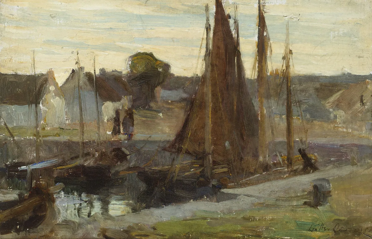 HARBOUR SCENE by Walter Osborne, c.1898, oil on canvas laid on board, offered Feb 2016