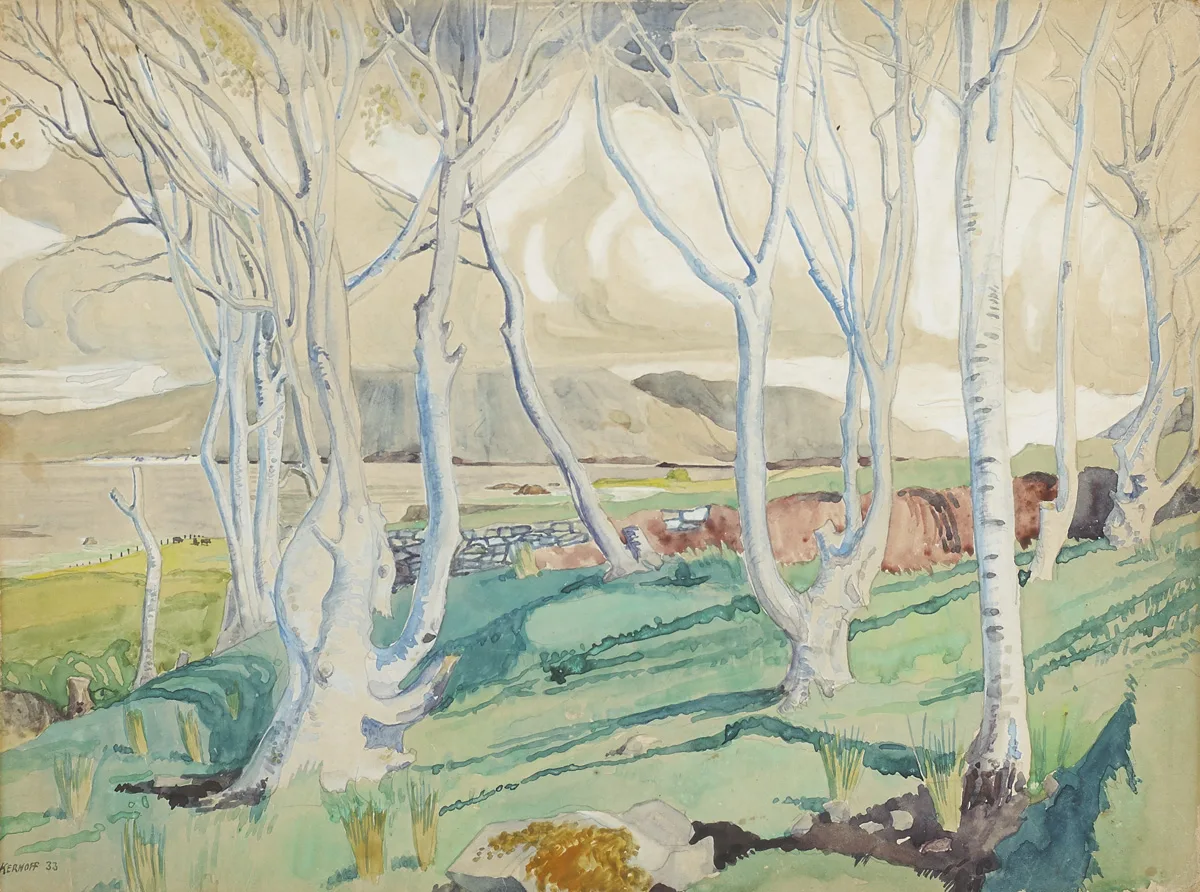 BEECH TREES, RENVYLE, CONNEMARA by Harry Kernoff, 1933, watercolour, sold Feb 2016