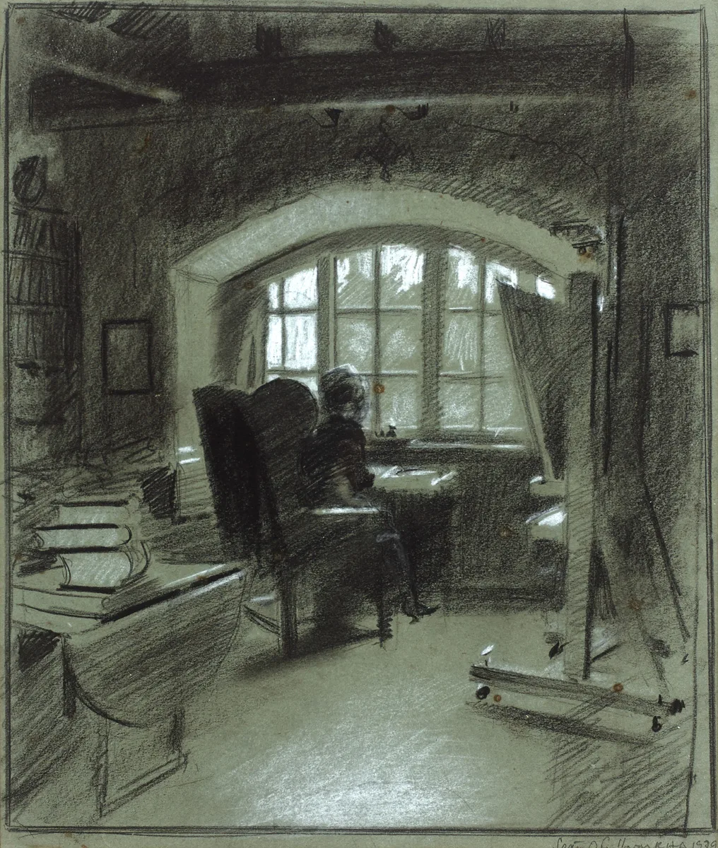STUDIO SCENE by Seán O'Sullivan, 1939, charcoal with white chalk, sold Feb 2016