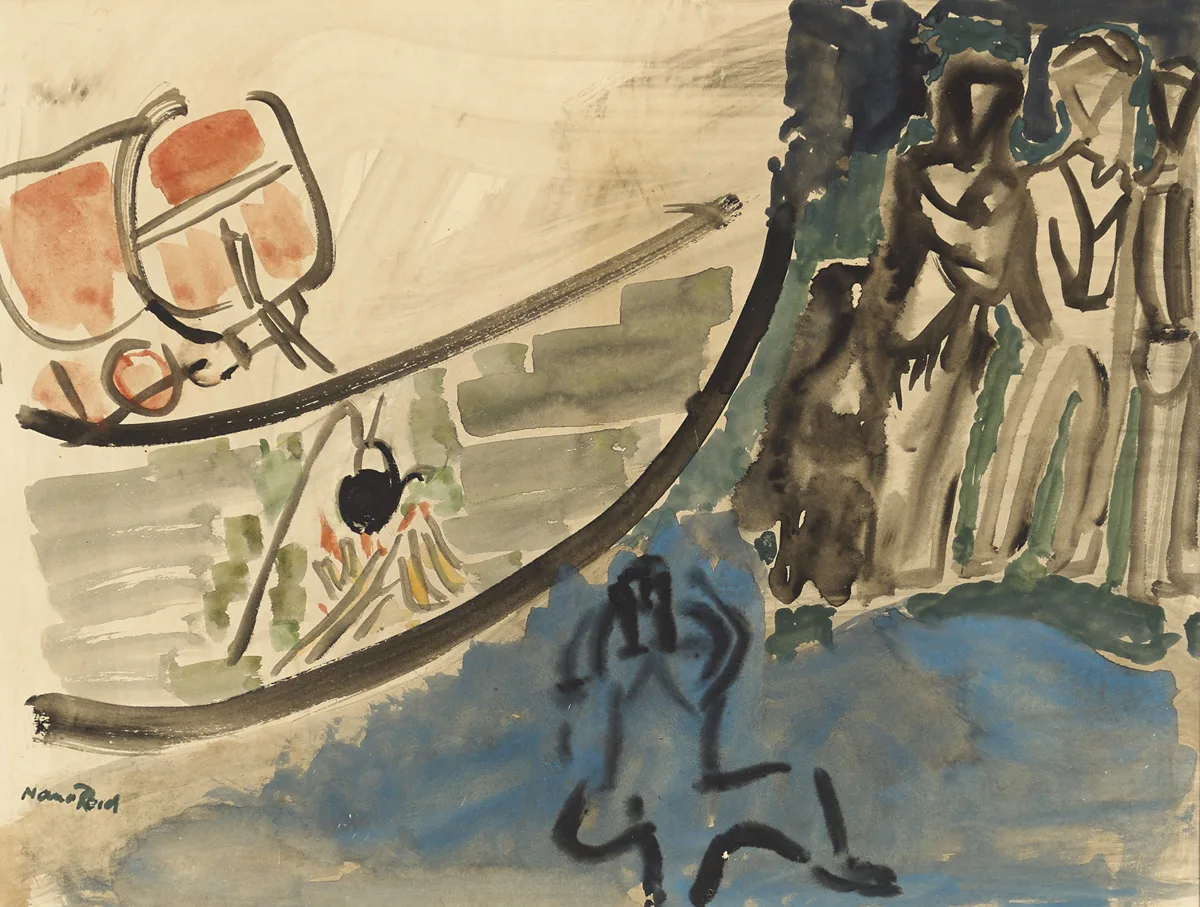 TRAVELLER'S CAMP by Nano Reid, watercolour, offered Feb 2016