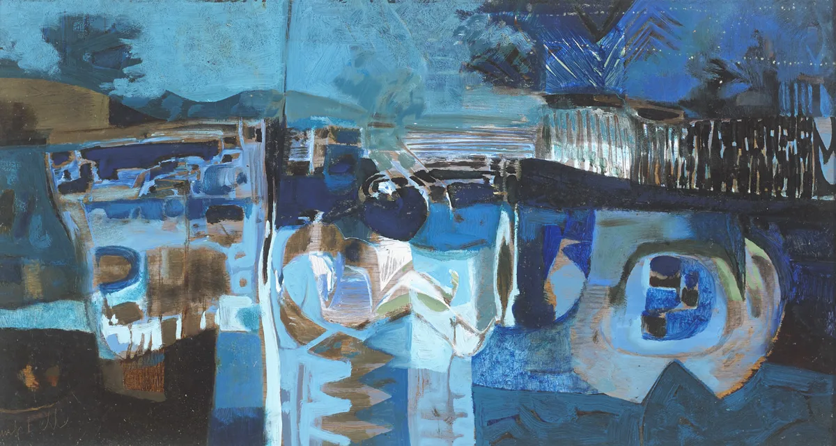 A BLUE PEACE by George Campbell, oil on board, sold Feb 2016