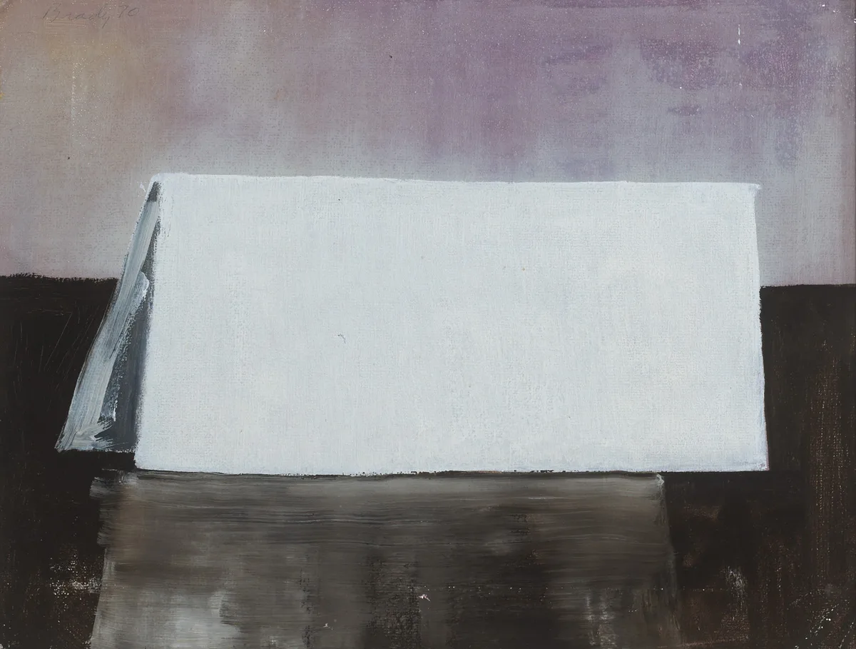 WHITE ENVELOPE by Charles Brady, 1970, oil on board, sold Feb 2016