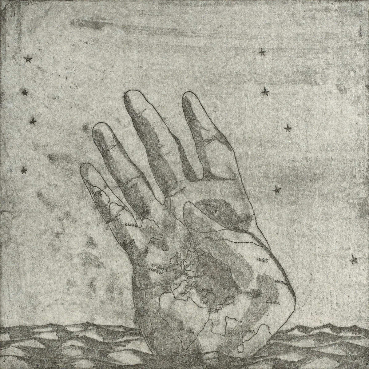 MAP ON HAND by Francesco Clemente, soft ground etching; (no. 14 from an edition of 50), sold Feb 2016