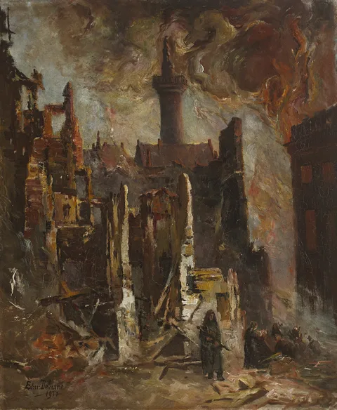 Edmond Delrenne, HENRY STREET, DUBLIN, DURING THE 1916 RISING, oil on canvas