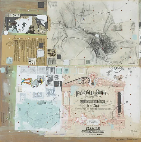 David Quinn, UNTITLED, 1996, oil and gouache over pencil with collage on board