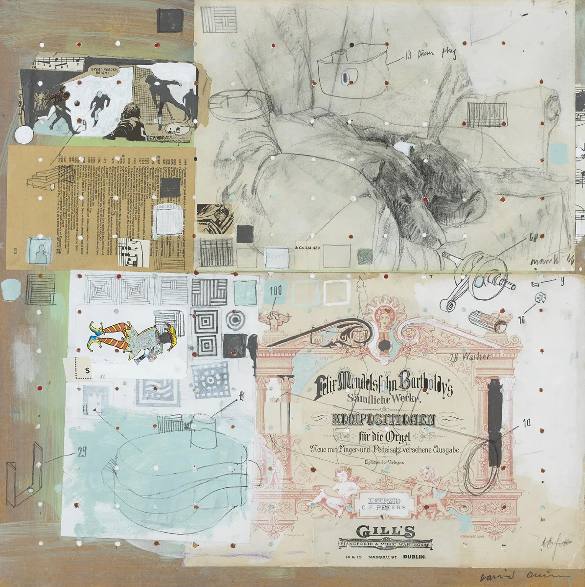 David Quinn, UNTITLED, 1996, oil and gouache over pencil with collage on board