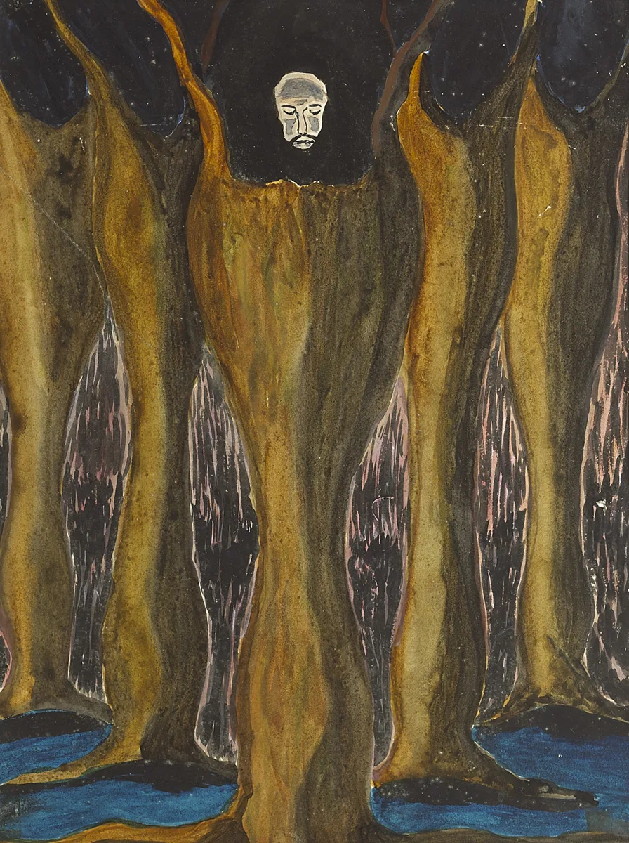 SURREAL COMPOSITION WITH FLOATING HEAD by Christy Brown, watercolour, sold Feb 2016