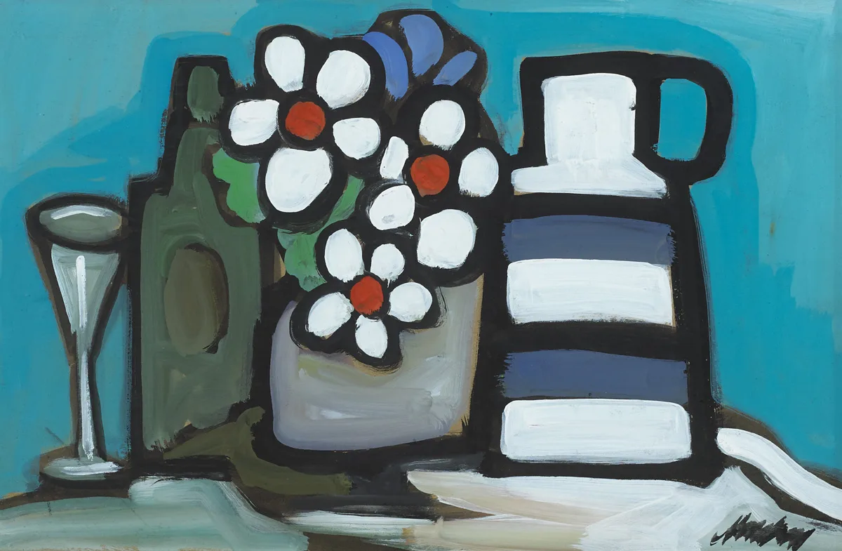 DAISIES by Markey Robinson, gouache on board, sold Feb 2016