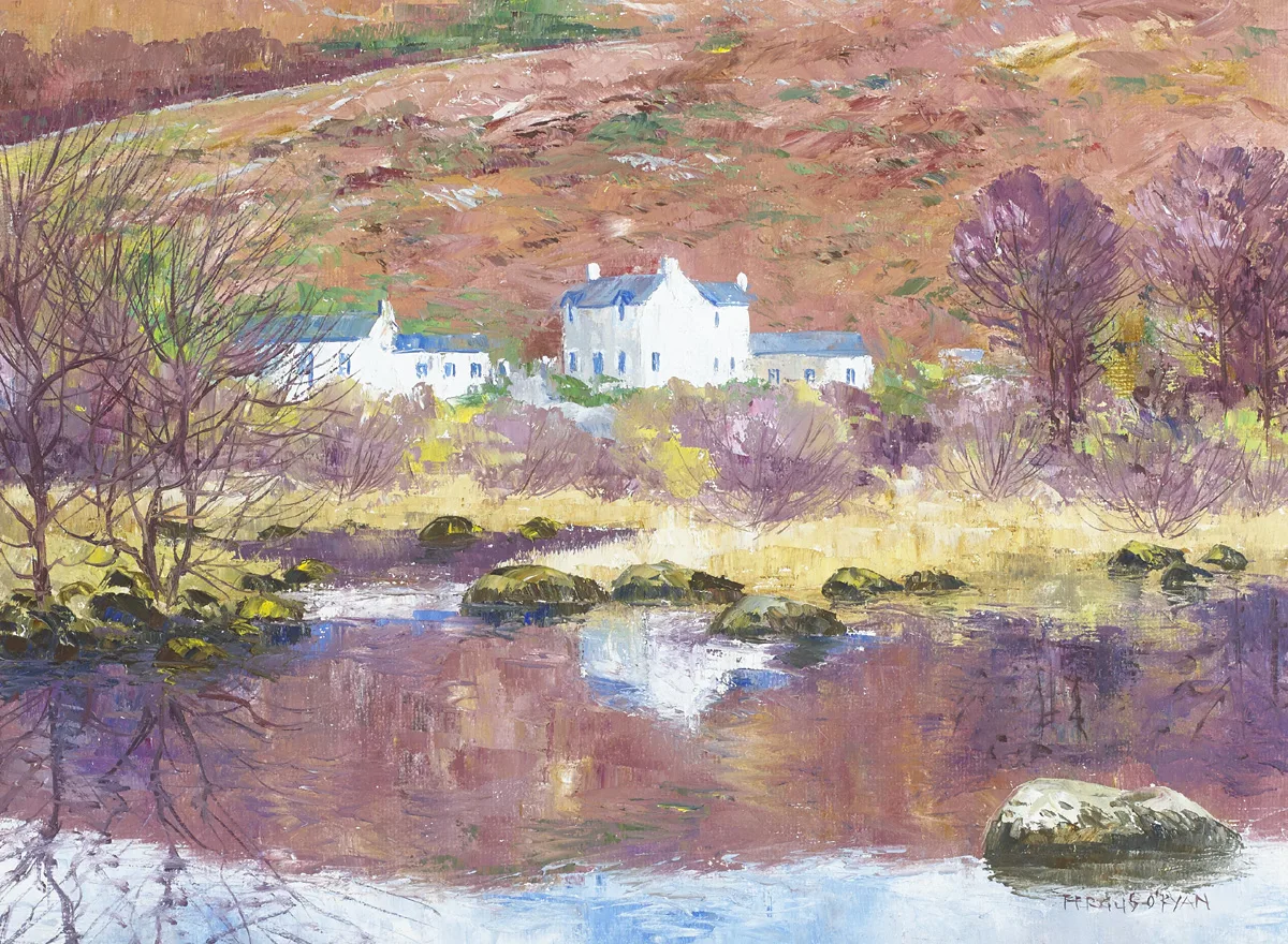 REFLECTIONS, LOUGH DAN, COUNTY WICKLOW by Fergus O'Ryan, oil on board, sold Feb 2016