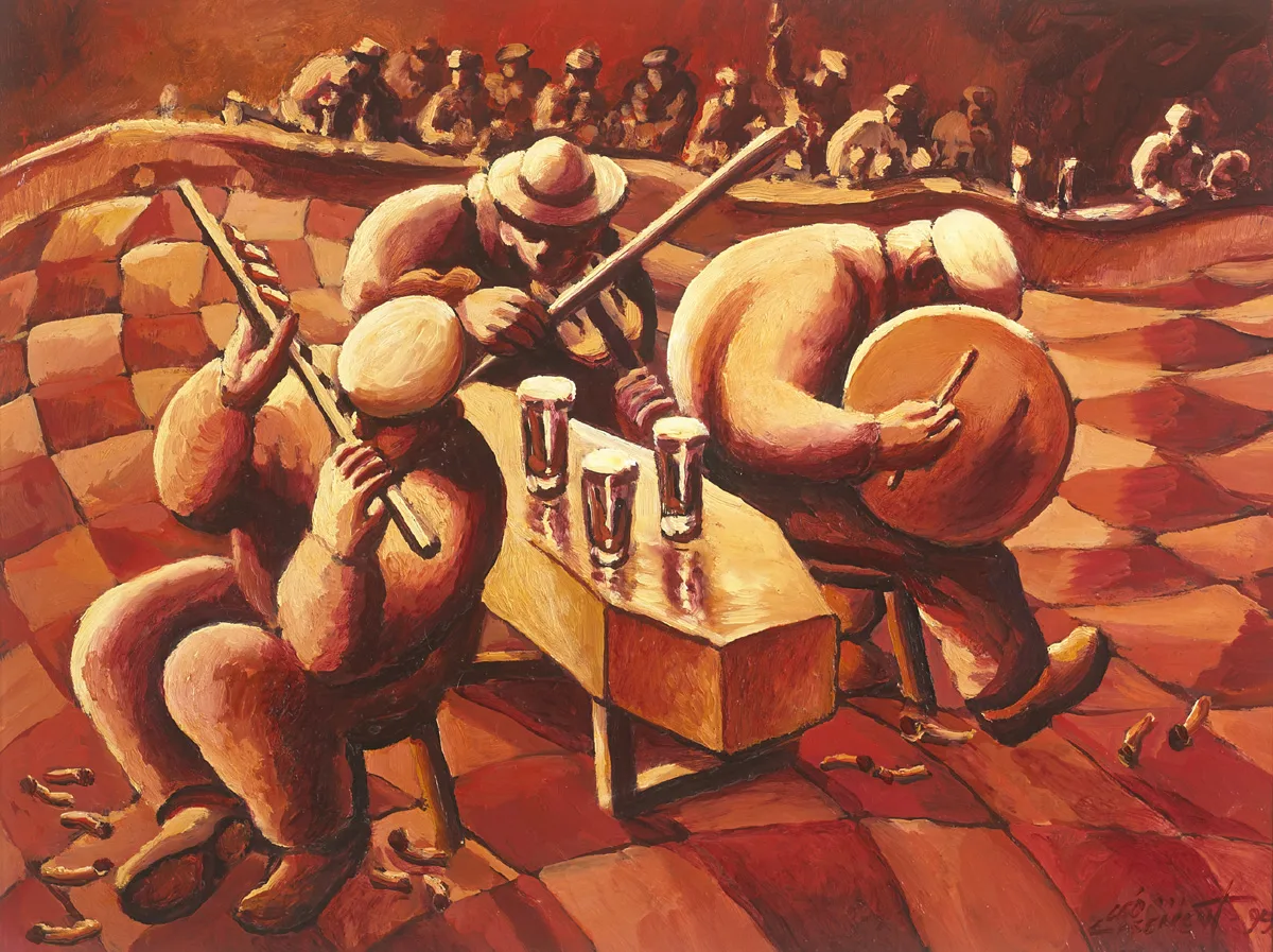 Leo Casement, THE MUSICAL WAKE, 1999, oil on board