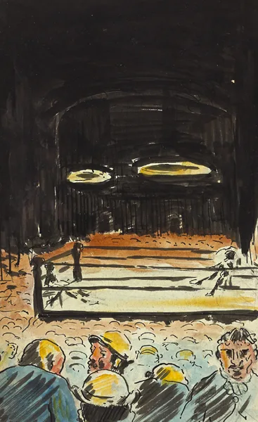 A BOXING RING by Robert Gregory, pen and ink with watercolour, sold Nov 2015