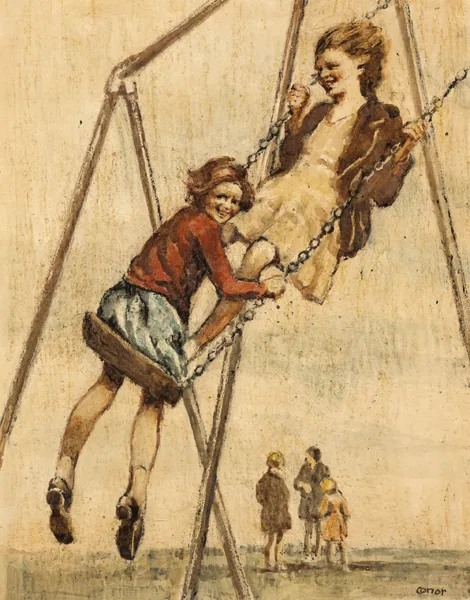 ON THE SWINGS by William Conor, watercolour and crayon, sold Nov 2015