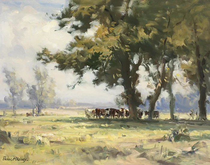 CATTLE GRAZING by Frank McKelvey, oil on canvas, sold Nov 2015