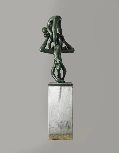 Michael Duhan, LOVER OF LOVERS, 1991, bronze with green patina on limestone plinth; (unique)