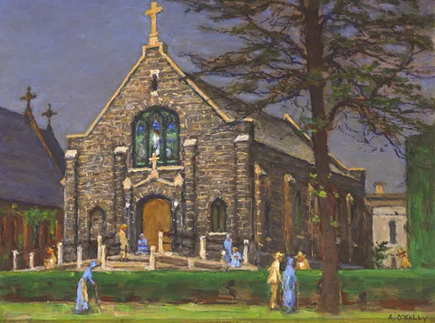 THE GOOD SAMARITAN LUTHERAN CHURCH, ROOSEVELT ISLAND, NEW YORK by Aloysius C. OKelly, oil on board, offered Nov 2015