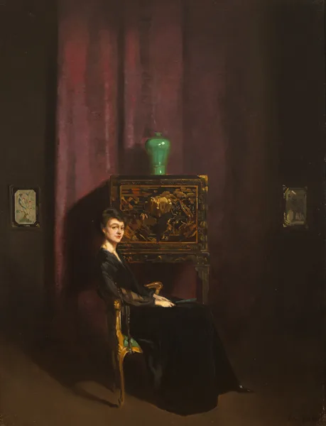 John Mansfield Crealock, PORTRAIT OF A LADY WITH CHINOISERIE, 1920, oil on canvas