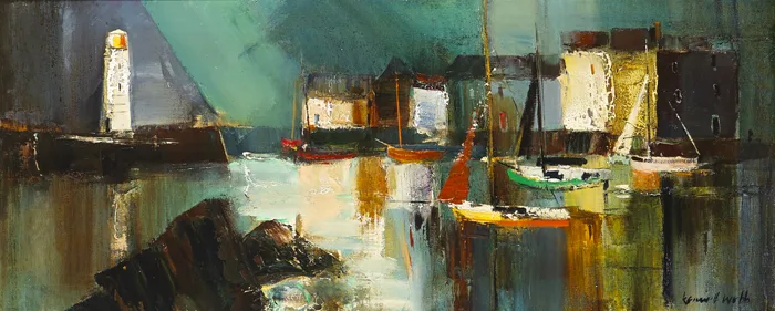 THE HARBOUR by Kenneth Webb, oil on canvas, sold Nov 2015