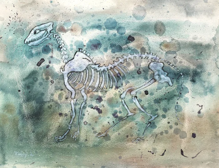 SKELETON by Basil Rakoczi, 1966, watercolour heightened with white on textured paper, sold Nov 2015