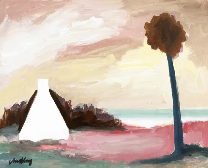 COTTAGE AND TREE by Markey Robinson, gouache, offered Nov 2015