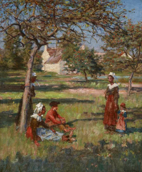 Aloysius C. OKelly, BRETON FIGURES IN AN ORCHARD, oil on canvas