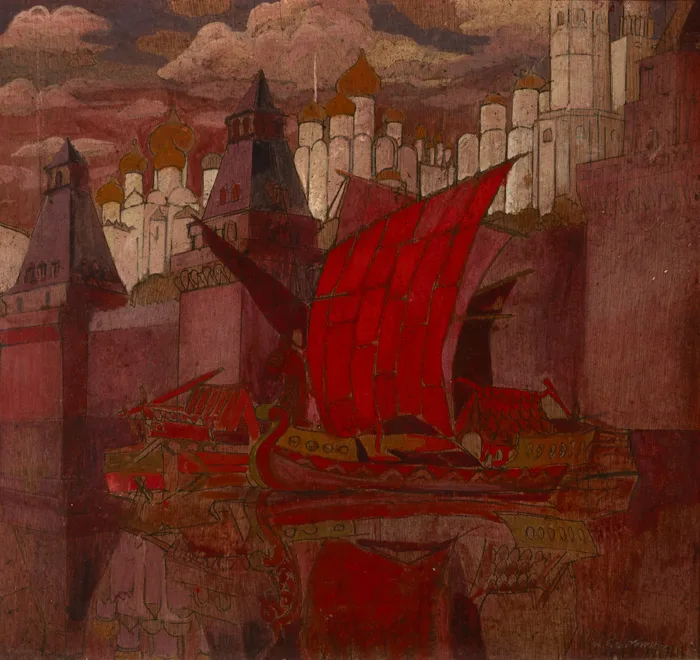Leonid Brailovsky, EXTERIOR VIEW OF KREMLIN TOWERS AND GREAT KREMLIN PALACE, MOSCOW, RUSSIA, oil on board