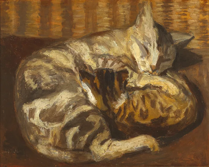 SLEEPING CATS by George Campbell, oil on board, sold Sep 2015