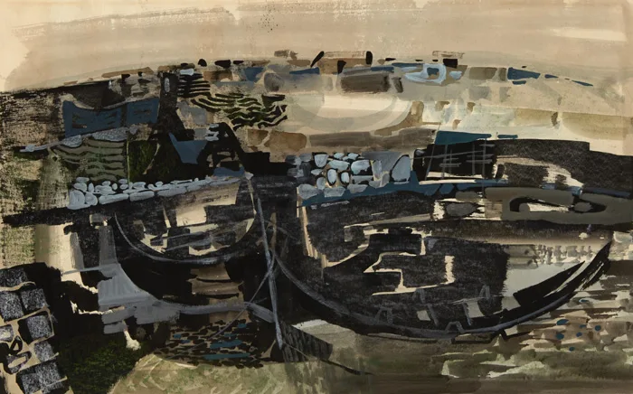 WESTERN HARBOUR by George Campbell, gouache with pastel on paper, sold Sep 2015