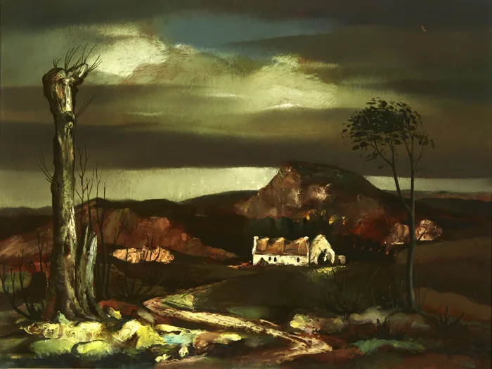 LANDSCAPE COUNTY DOWN by Daniel O'Neill, c.1955, oil on board, offered Sep 2015