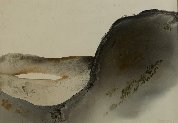 INLAND LAKE by Patrick Hickey, 1970, watercolour, sold Sep 2015