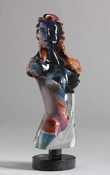 VENERE [VENUS] 1997 by Dino Rosin, clear and Calcedonia glass on black base, sold Sep 2015