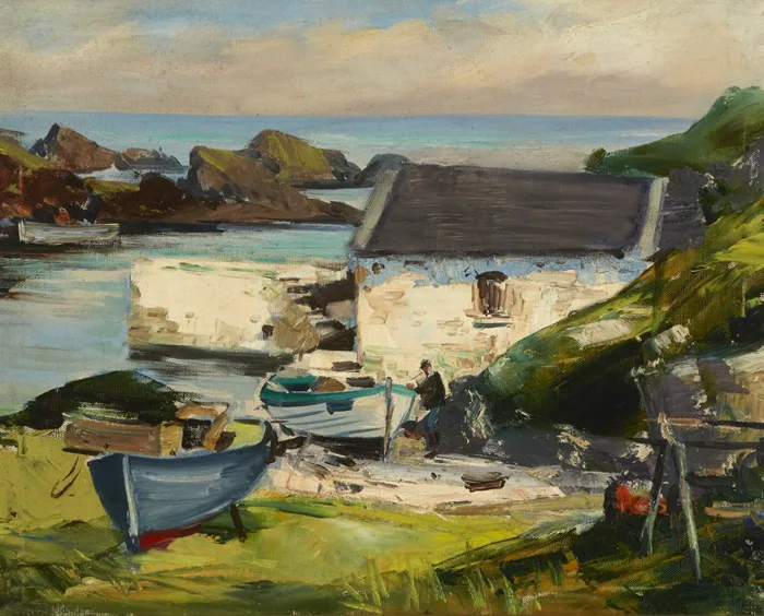 BY THE HARBOUR by Kenneth Webb, oil on canvas, sold Sep 2015