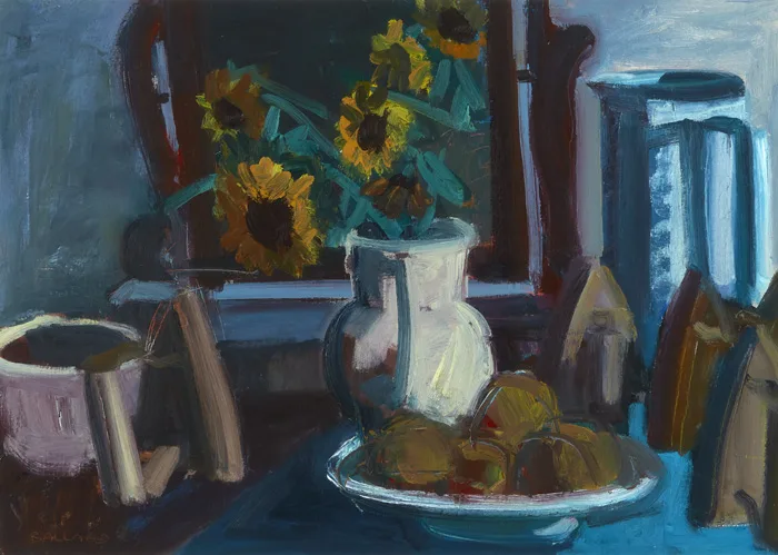 SUNFLOWERS AND IRON by Brian Ballard, oil on canvas, sold Sep 2015