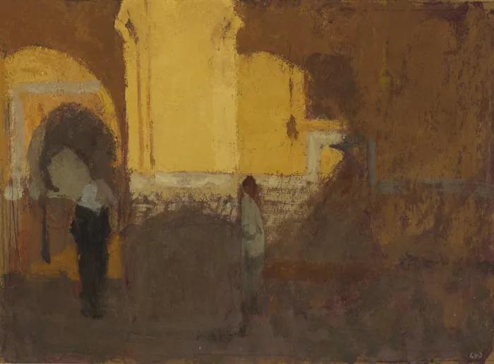 MOSQUE SCENE by Colin Watson, tempera on card, sold Sep 2015