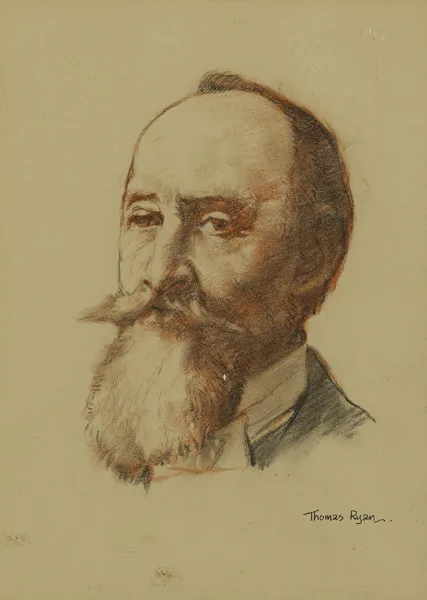 PORTRAIT OF COUNT G.N. PLUNKETT by Thomas Ryan, 1967, charcoal and conté, offered Sep 2015
