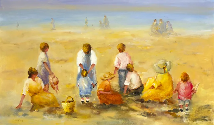 BEACH SCENE by Elizabeth Brophy, oil on board, sold Sep 2015