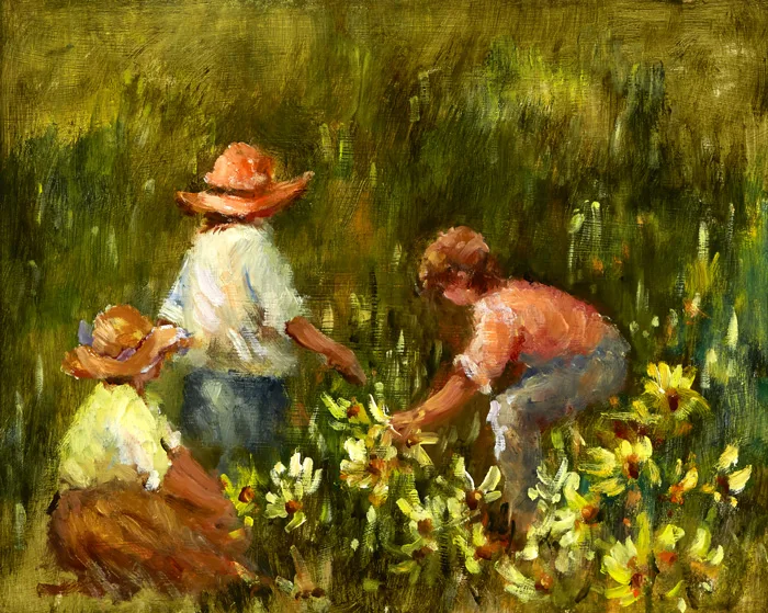 THE DAISY FIELD by Elizabeth Brophy, oil on board, sold Sep 2015
