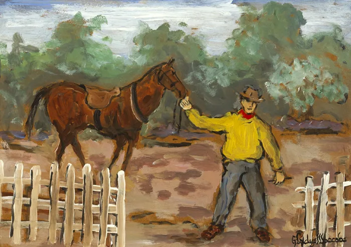 AT THE CORRAL by Gladys Maccabe, oil on board, offered Sep 2015