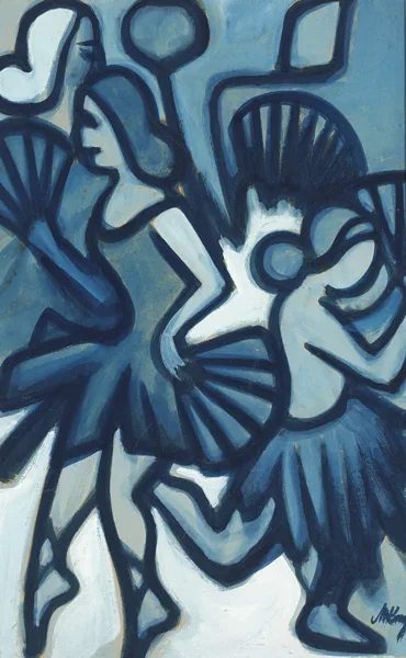 BLUE DANCERS by Markey Robinson, gouache on card, sold Sep 2015