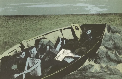 SOLDIERS' VERSE II by William Scott, 1945, lithograph, sold Mar 2015