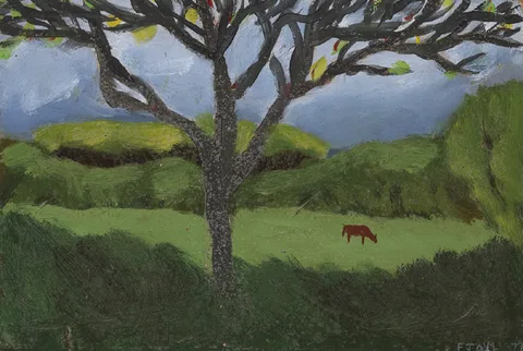 Jane O'Malley, TREVAYLOR WOODS, CORNWALL, 1977, oil on board