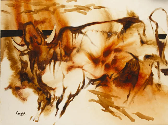 BULLS by Desmond Carrick, oil on canvas, offered Mar 2015