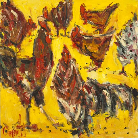 Deborah Donnelly, SEVEN HENS, oil on canvas