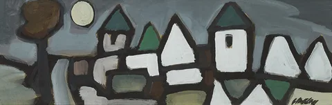 Markey Robinson, VILLAGE BY MOONLIGHT, gouache on card