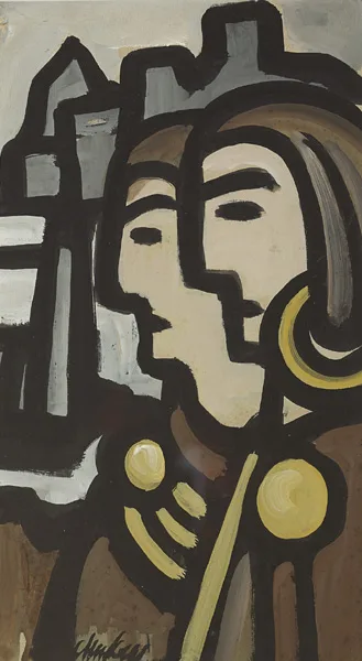FIGURES IN PROFILE by Markey Robinson, gouache on card, sold Mar 2015