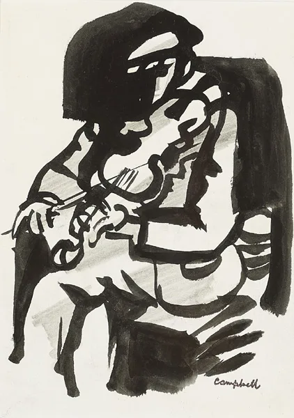 ROSCOMMON FIDDLER by George Campbell, c.1970, ink and pencil, sold Mar 2015