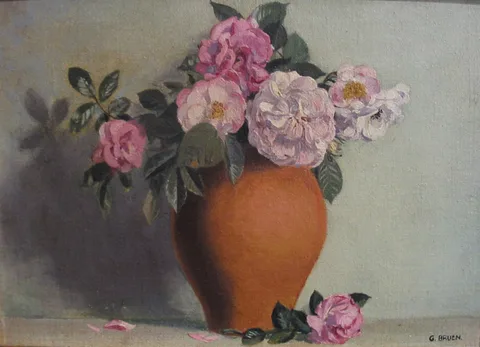 Gerald J. Bruen, ROSES IN A TERRACOTTA VASE, oil on canvas board