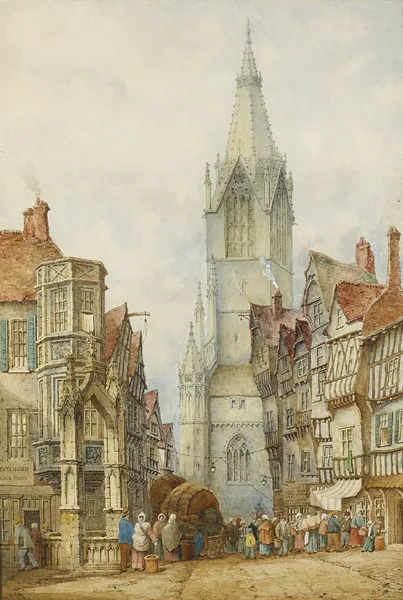 STREET SCENE by William Cossens Way, 1912, watercolour, offered Mar 2015