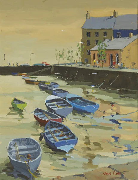 HARBOUR SCENE by John Flinn, oil on canvas, sold Mar 2015