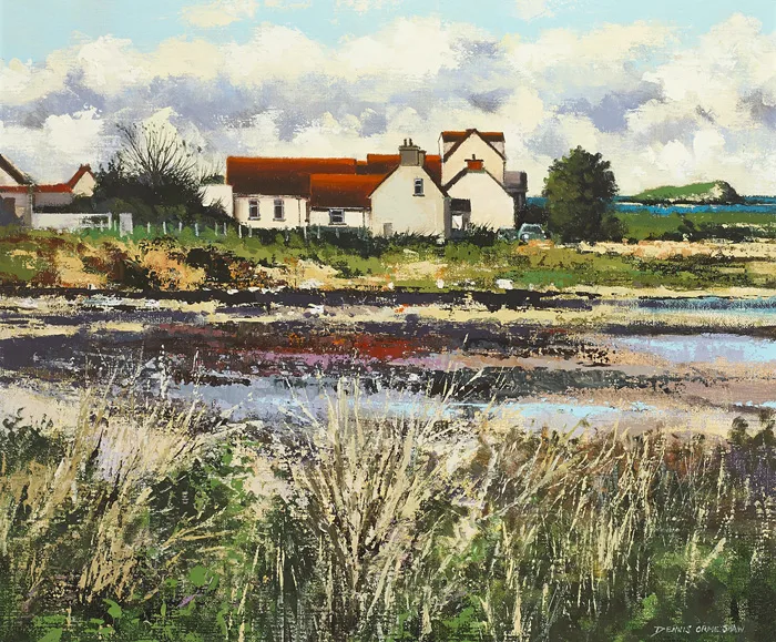 SHORELINE COTTAGES, PORTAVOGIE, ARDS PENINSULA, COUNTY DOWN by Dennis Orme Shaw, oil on canvas, sold Mar 2015